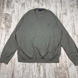 Polo Ralph Lauren Mens Pima Cotton V Neck Long Sleeve Sweater Grey Sz‎ XXL